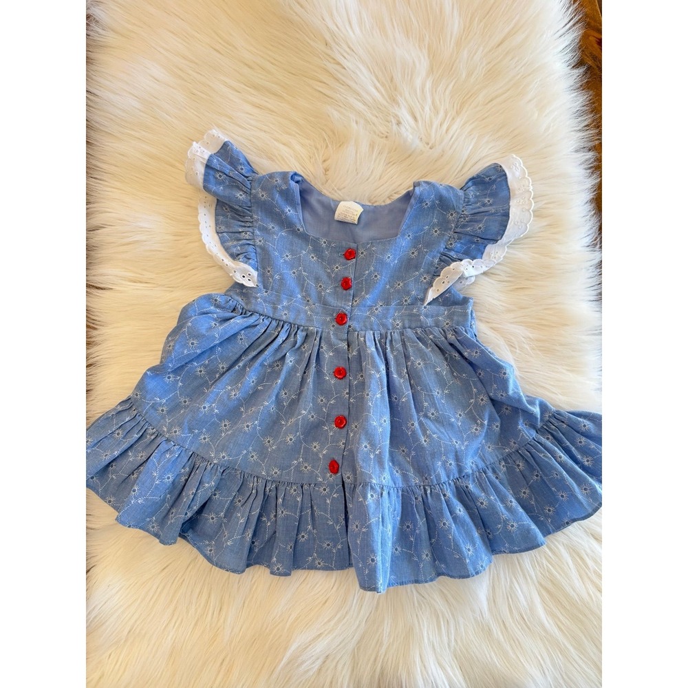 Vintage blue swing dress size 2‎ red accent buttons